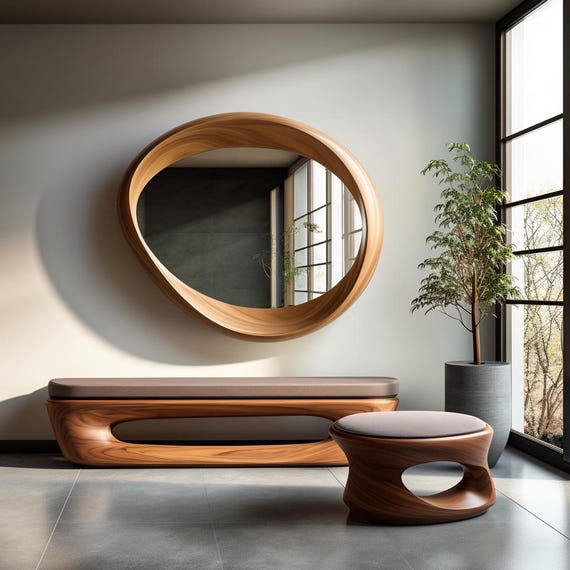 Real Walnut Asymmetrical Mirror - Mid-Century Modern Mirror - Walnut Irregular Mirror - Wooden Frame Mirror - Walnut Mirror - Organic Mirror