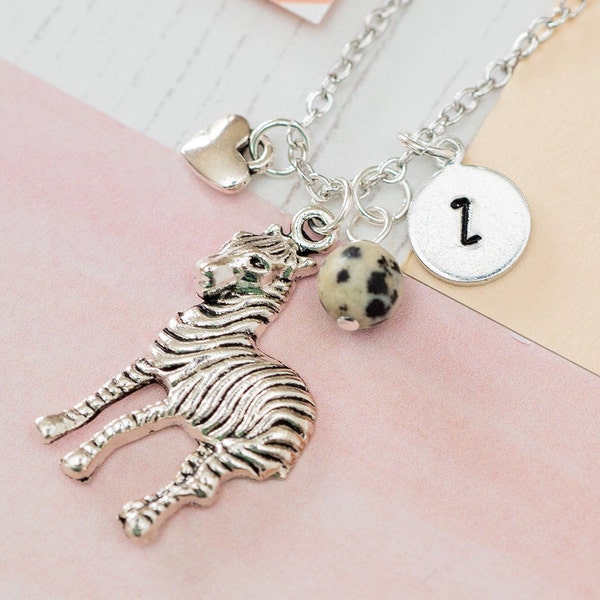 Personalised Zebra Charm Necklace, Zebra Pendant, Zebra Jewellery, Zebra GIft for Her, Zebra Themed Stocking Filler