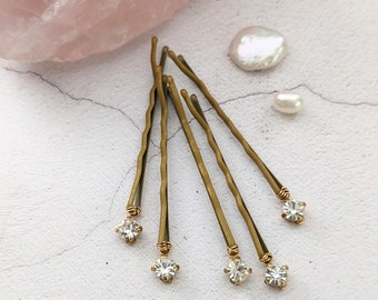 Rhinestone Wedding Hair Pins, Gold Diamante Pins, Rhinestone Blonde Hair Pins, Gold Wedding Accessories, Blonde Bridal Bobby Pins, Crystal