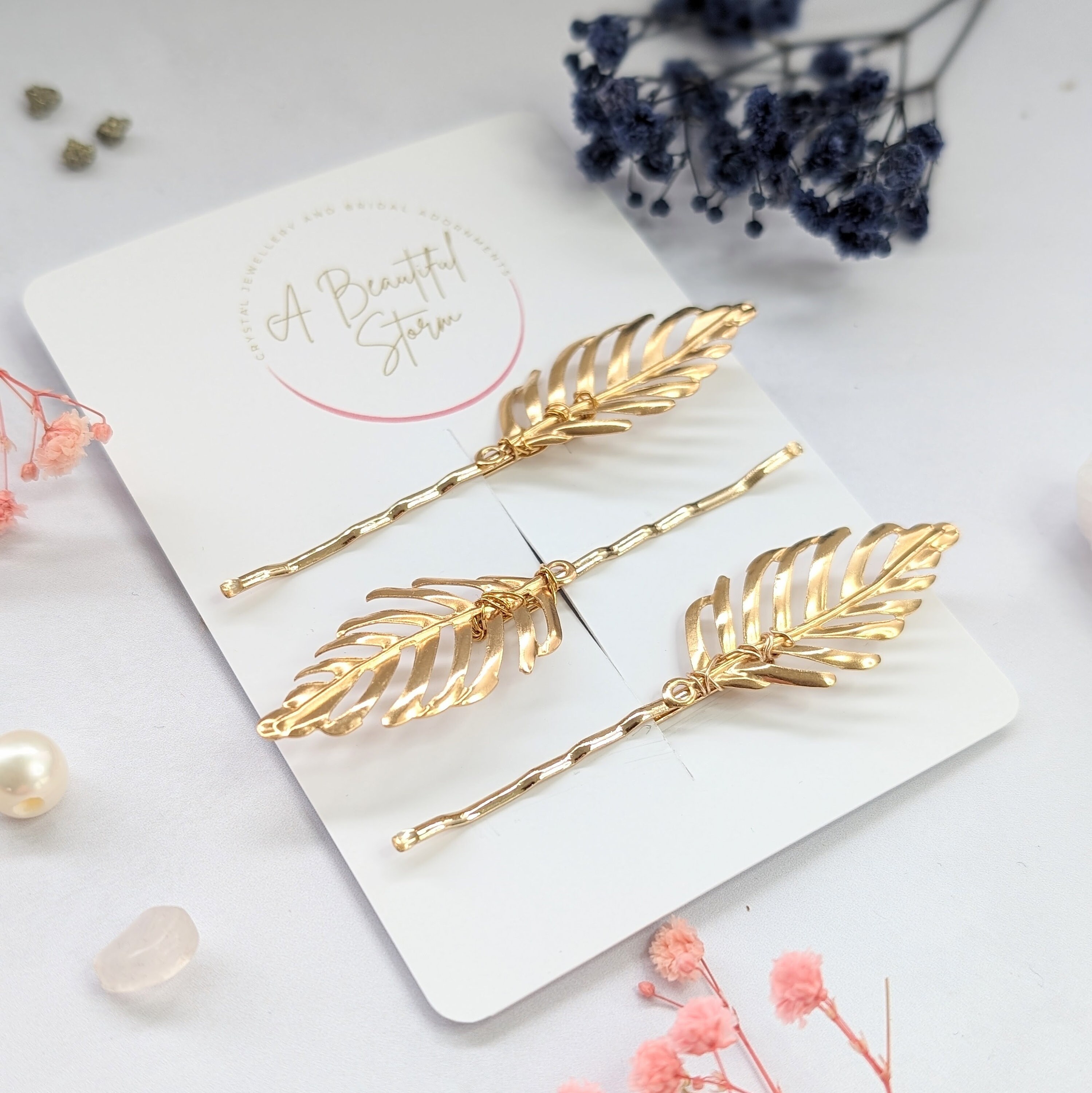 Gold Leaves Bobby Pins Golden Leaf Hair Pin Set - Leaf Bobby Pin - Ox Brass Leaf  main image 4
