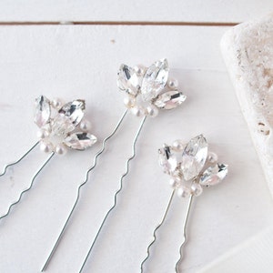 Pearl Fan Pins, Pearl and Crystal Hair Pins, Fan Hair Pins, Bridal Hair Pins, Rhinestone Hair Pins, Pearl and Diamante Hair Pins, Bridal Pin image 1