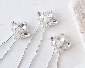 Pearl Fan Pins, Pearl and Crystal Hair Pins, Fan Hair Pins, Bridal Hair Pins, Rhinestone Hair Pins, Pearl and Diamante Hair Pins, Bridal Pin