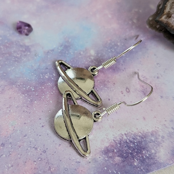 Silver Planet Earrings, Planet Drop Earrings, Planet Jewellery, Fiver Friday, Bargain Earrings, Space Earrings, Space Accessories