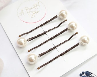 Elegant Handmade Pearl Bobby Pins for Brides - 10mm Large Pearl Hair Slides - Bridesmaid Pearl Hair Pins - White Pearl Hair Accessories