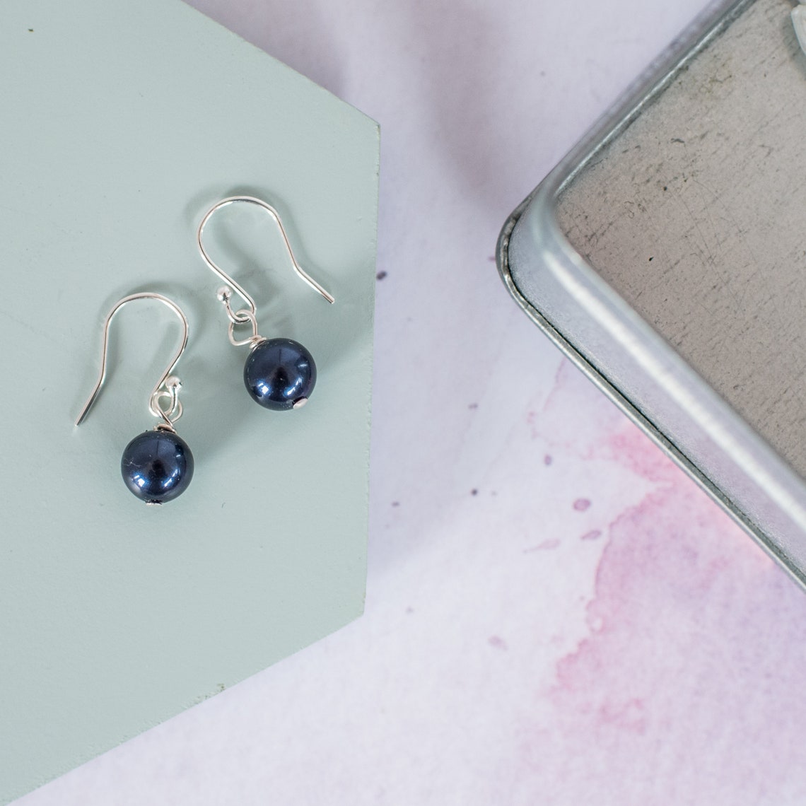 Navy Pearl Earrings Navy Bridesmaid Earrings Navy Pearl Etsy