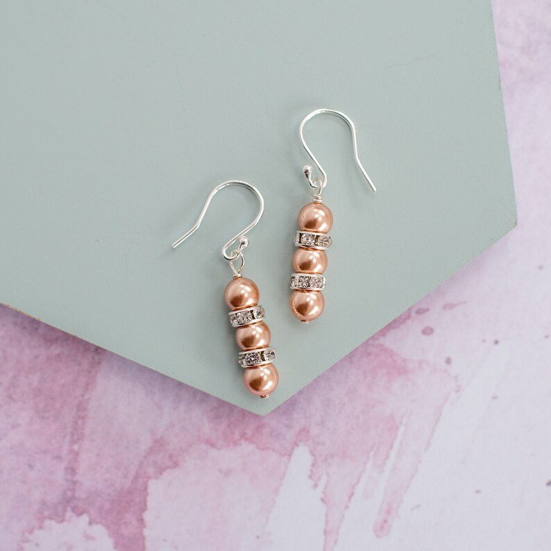Rose Gold Drop Earrings Rose Gold Pearl Earrings Rose Gold Etsy