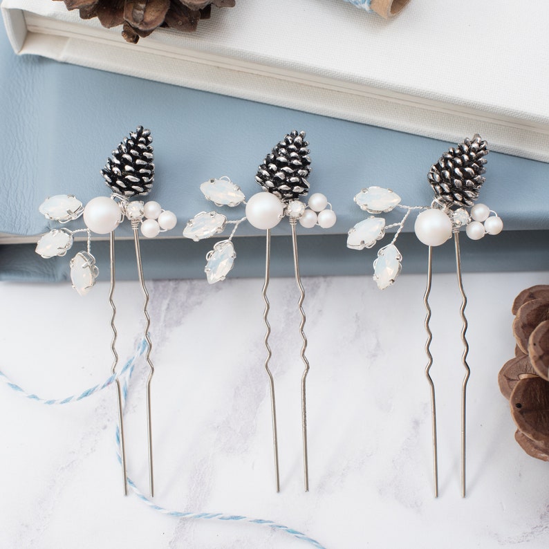 Christmas Wedding Hair Pins Pine Cone Hair Pins Winter Bride Etsy
