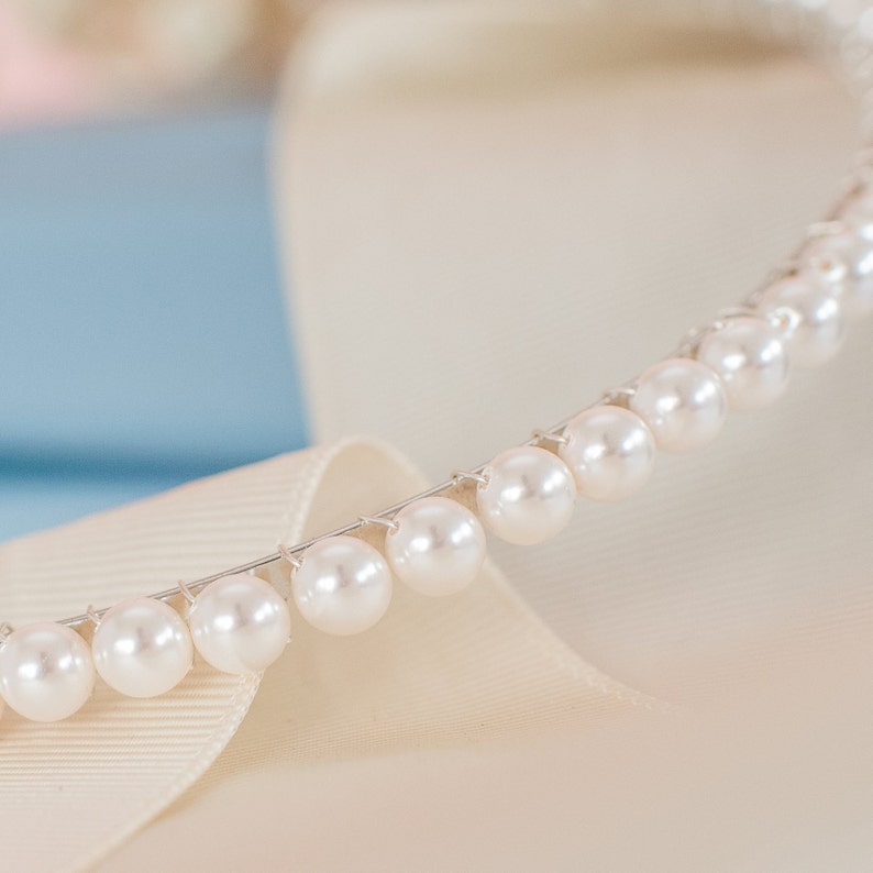 Silver Rhinestone Pearl Bridal Headband - Bridella BHP635-S