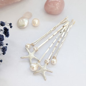 Starfish and Pearl Hair Pin Set | Set of Beach Themed Wedding Accessories | Beach Bride | Starfish Bobby Pins