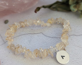 Handcrafted Citrine Chip Bracelet with Personalised Initial Tag | Healing Crystal Jewellery | Gift For Her