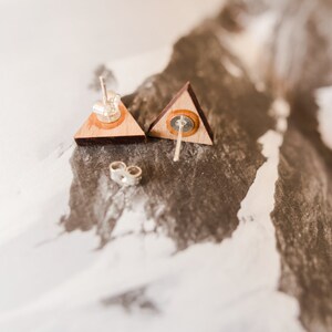 Wooden Mountain Earrings, Silver Mountain Earrings, Mountain Studs, Mountain Jewellery, Mountain Jewelry, Wooden Earrings, Travel Gift image 2