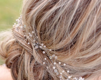 Delicate Pearl Hair Vine, Handmade Bridal Hair Vine, Wedding Hair Vine, Delicate Crystal Hair Vine