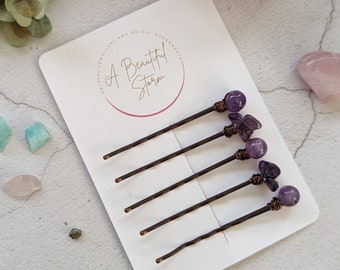 Handcrafted Amethyst Hair Pins –Gemstone Hair Accessories – Purple Crystal Hair Clips – Healing Crystal Hair Jewellery – Unique Gift for Her