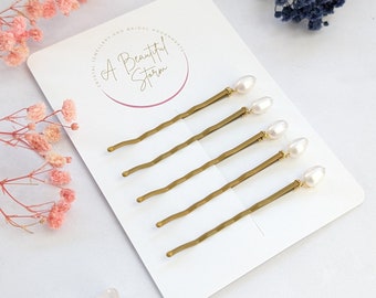 Freshwater Pearl Bridal Hair Pins, Gold Pearl Hair Pins, Wedding Hair Slides, Pearl Bobby Pins, Blonde Bridal Pins, Pearls on Blonde Pins