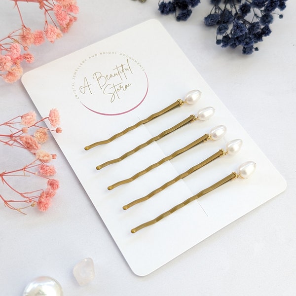 Freshwater Pearl Bridal Hair Pins, Gold Pearl Hair Pins, Wedding Hair Slides, Pearl Bobby Pins, Blonde Bridal Pins, Pearls on Blonde Pins