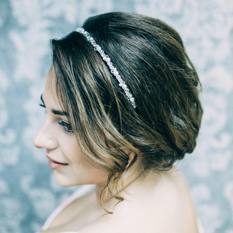 Pearl Bridal Headband, Diamante Headband, Bridal Headdress, Pearl and Crystal Headband, Wedding Headband, Bridesmaid Headband, Pearl Tiara image 5