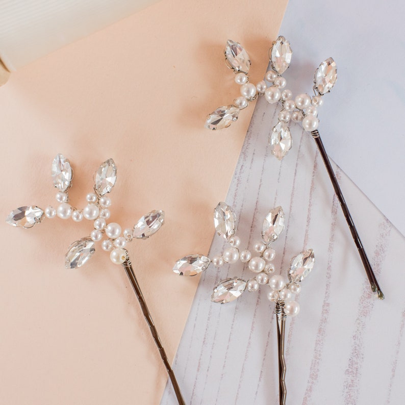 Spray Wedding Pins Pearl and Crystal Bridal Pins Crystal Etsy