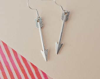 Silver Arrow Earrings, Arrow Drop Earrings, Adventure Jewellery, Teenage Gift, Arrow Charms, Arrow Jewellery, Arrow Jewelry