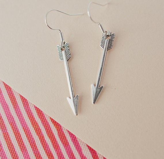 Silver Arrow Earrings Arrow Drop Earrings Adventure Etsy