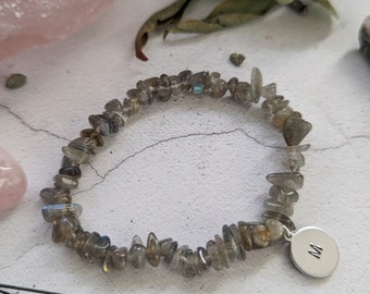 Labradorite Nugget Bracelet with Custom Initial Tag | Handcrafted Crystal Jewellery | Healing Bracelet