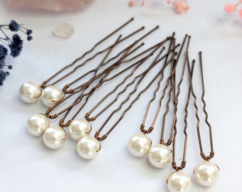 Set of 10 Pearl Hair Pins for Brides - Elegant Wedding Hair Accessories - Pearl Hair Comb - Brown Pearl Hair Pins - Bridesmaid Accessories