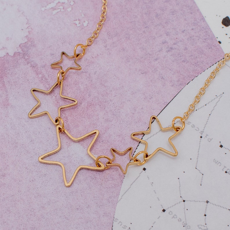 Gold Star Charm Necklace Star Themed Necklace Gift Star Etsy UK