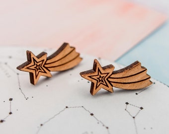 Shooting Star Earrings, Star Earrings Earrings, Wooden Star Earrings, Star Studs, Wooden Studs, Natural Earrings, Shooting Star Jewellery