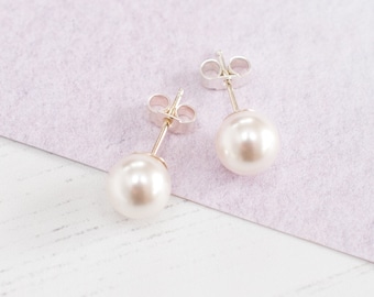 White Stud Earrings, Wedding Earrings, Bridal Stud Earrings, Pearl Stud Earrings, White Pearl Studs, Wedding Jewellery, Pearl Bridal Jewelry