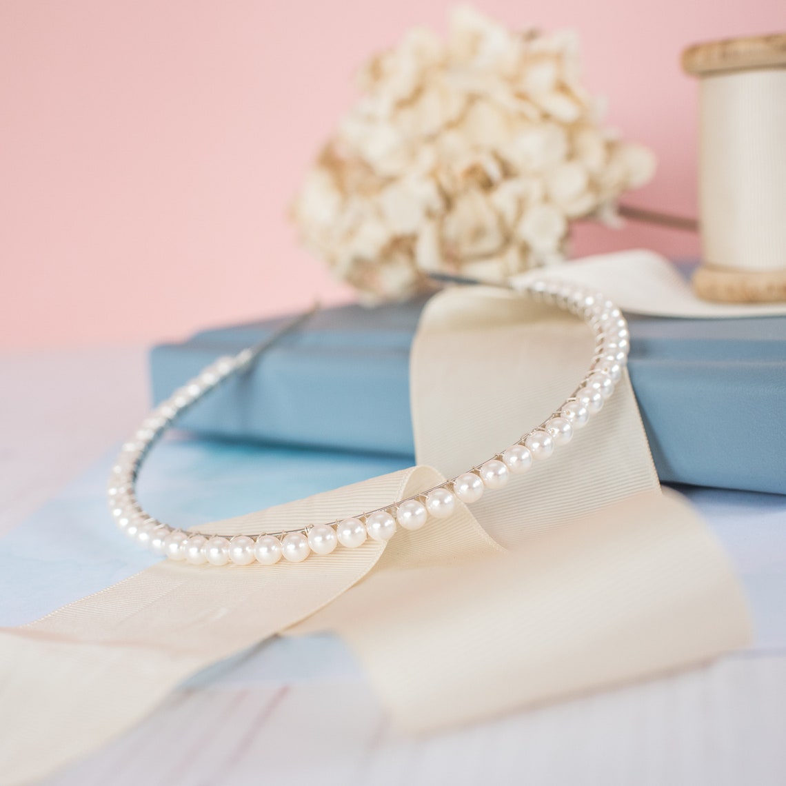 Silver Rhinestone Pearl Bridal Headband - Bridella BHP635-S main image 1