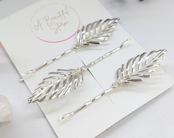 Forcine per capelli in foglia d'argento per spose / Accessori per capelli da sposa / Matrimonio Boho / Forcine per capelli da sposa in argento / Forcine