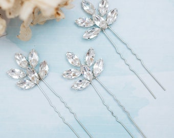 Diamante Hair Pins, Wedding Hair Pin Set, Silver Rhinestone Hair Slides, Diamante Wedding Accessories, Handmade Wedding Hair Pins