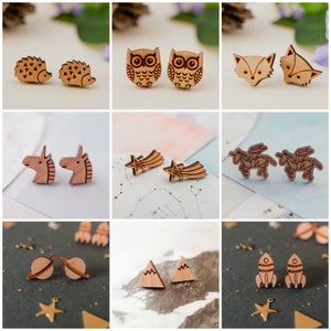 Wooden Mountain Earrings, Silver Mountain Earrings, Mountain Studs, Mountain Jewellery, Mountain Jewelry, Wooden Earrings, Travel Gift image 3