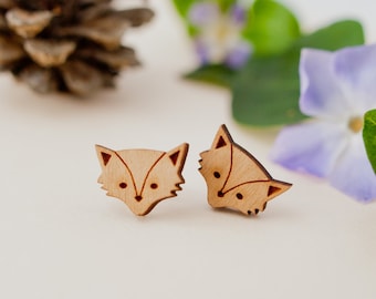 Wooden Fox Earrings, Fox Studs, Sterling Silver Earrings, Silver Fox Earrings, Fox Stud Earrings, Nature Lover, Teenager Gift, Fox Earrings