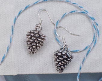 Pine Cone Earrings, Silver Pine Cone Earrings, Silver Drop Earrings, Pine Cone Jewellery, Christmas Jewellery, Christmas Earrings,