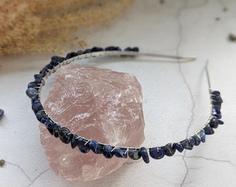 Sodalite Crystal Headband – Custom Gemstone Hair Accessory – Boho Chic Crystal Crown – Healing Crystal Hair Jewellery - Gift for Her