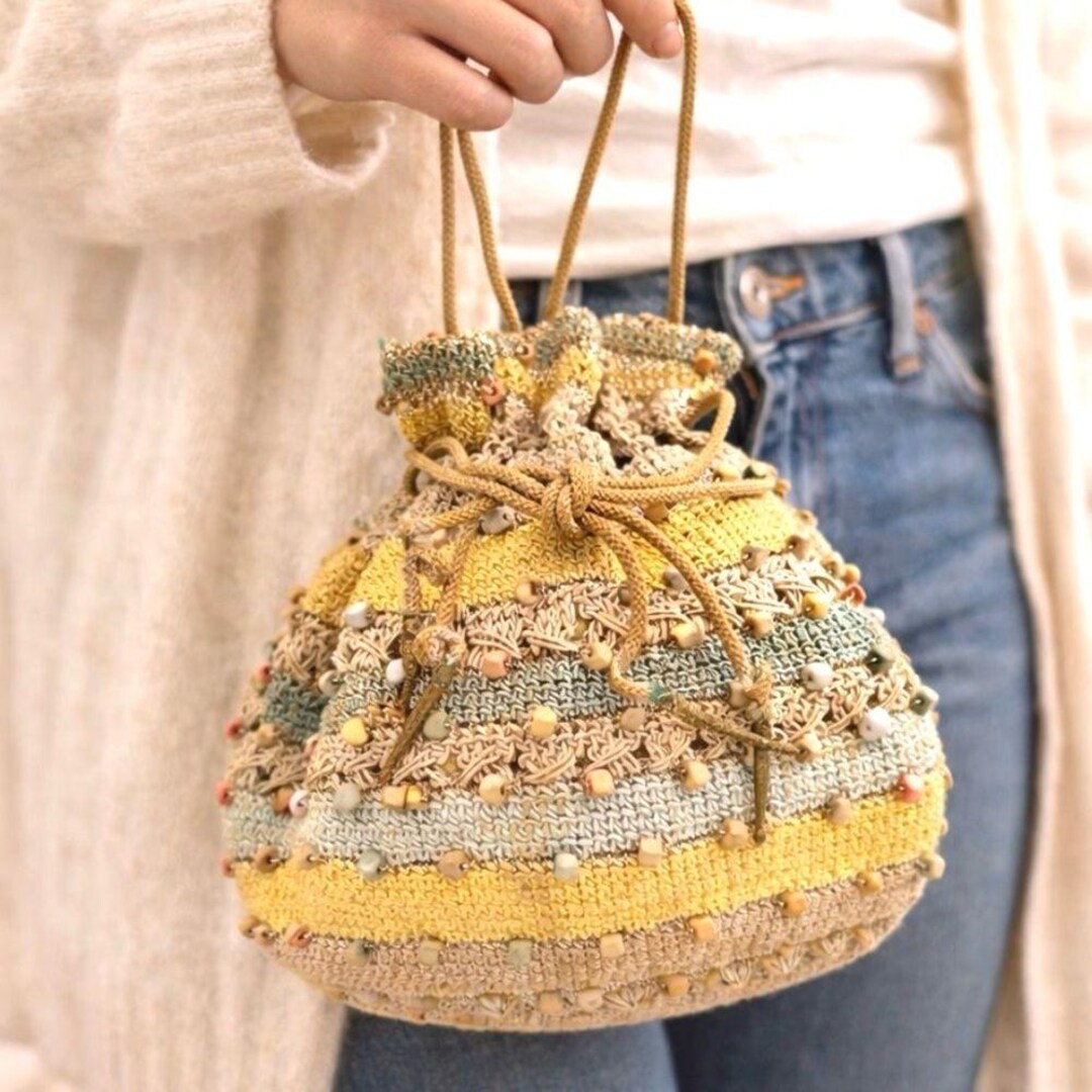 Vintage 1980’s/1990’s Beaded Crochet Drawstring Bag Purse Boho Pouch ...