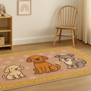 Cute Puppy Theme Kids Rug | Cartoon Dog Area Carpet | Soft Non-Slip Playroom & Nursery Rug (3 Sizes)