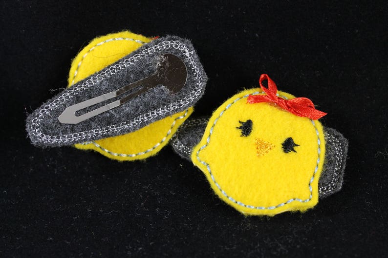 Embroidered Baby Chick Clippies Hair Clips for Girls Felties