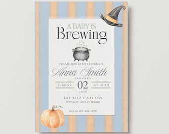 Halloween Baby Shower Invitation: Witch Cauldron, Fall Theme (Instant Download)