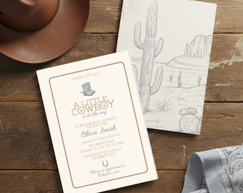 Een kleine cowboybabyshower of eerste/elke verjaardagsuitnodiging – westers thema