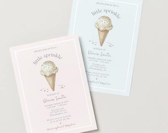 Little Sprinkle Baby Shower Invitation | Vintage Ice Cream Canva Template (Digital Download)