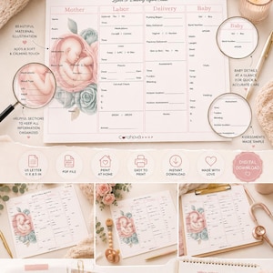 Light Pink Labor and Delivery Report Sheet | OB Nursing Notes | Mother & Baby Report | Printable PDF | Digital Download