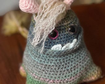 Crochet Worry Monster Stuffie with Birth Certificate, Handmade Amigurumi