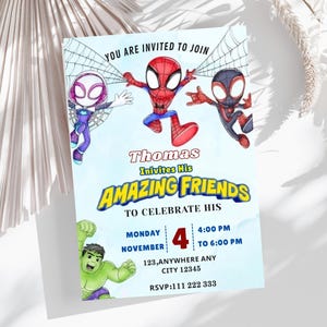Spidey And His Amazing Friends Birthday Invitation Spidey Invitation Spidey Party Spidey And Friends Boy Invite EDITABLE Instant Digital