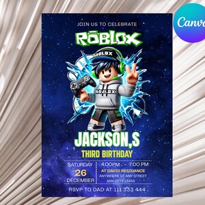 Roblox Invitation, Roblox Invite, Game Party, Roblox Boy Birthday Invitation Template, Game Birthday, Kids Roblox, Editable Template, Canva image 5