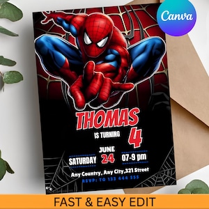 Spider-Man Birthday Invitation, Boys Party Editable Template (Digital Download)