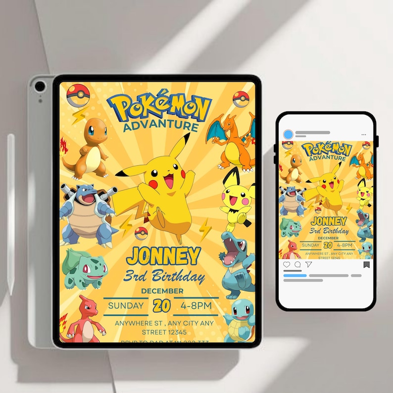 Pikachu Birthday Invitation Pokemon Instant Download Digital Invite ...
