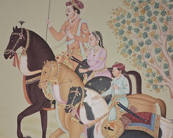 ヴィンテージのムガル帝国女王のミニチュア絵画：インド美術の壁装飾