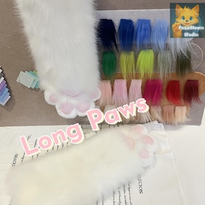 Anpassbare lange Pelzpfoten Handschuhe - weiche Plüsch Cosplay Klauen Hand Accessoires, Halloween Kostüm Pelzpfote Handgemacht mit einstellbaren Farben