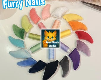 Furry Claw Fabric Nails—Handmade Plush Short-Pile Elastic Nails for Fursuit Paws, DIY Cosplay Accessories in Multiple Colors